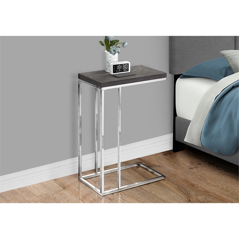 Accent Table C-shaped End Side Snack Living Room Bedroom Metal Grey