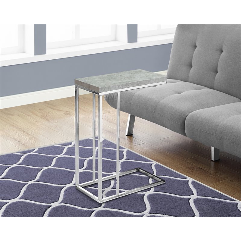 Accent Table C-shaped End Side Snack Living Room Bedroom Metal Grey