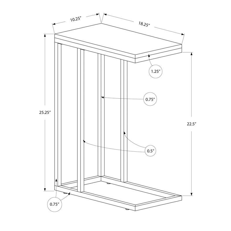 Accent Table C-shaped End Side Snack Living Room Bedroom Metal Grey