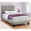 Bed Twin Size Platform Teen Frame Upholstered Linen Look Wood Legs Grey