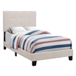 Bed Twin Size Platform Teen Frame Upholstered Linen Look Beige Black