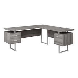 Computer Desk Home Office Corner 70&quotL L Shape Work Laptop Metal Brown