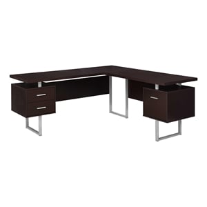 Computer Desk Home Office Corner 70&quotL L Shape Work Laptop Metal Brown Espresso