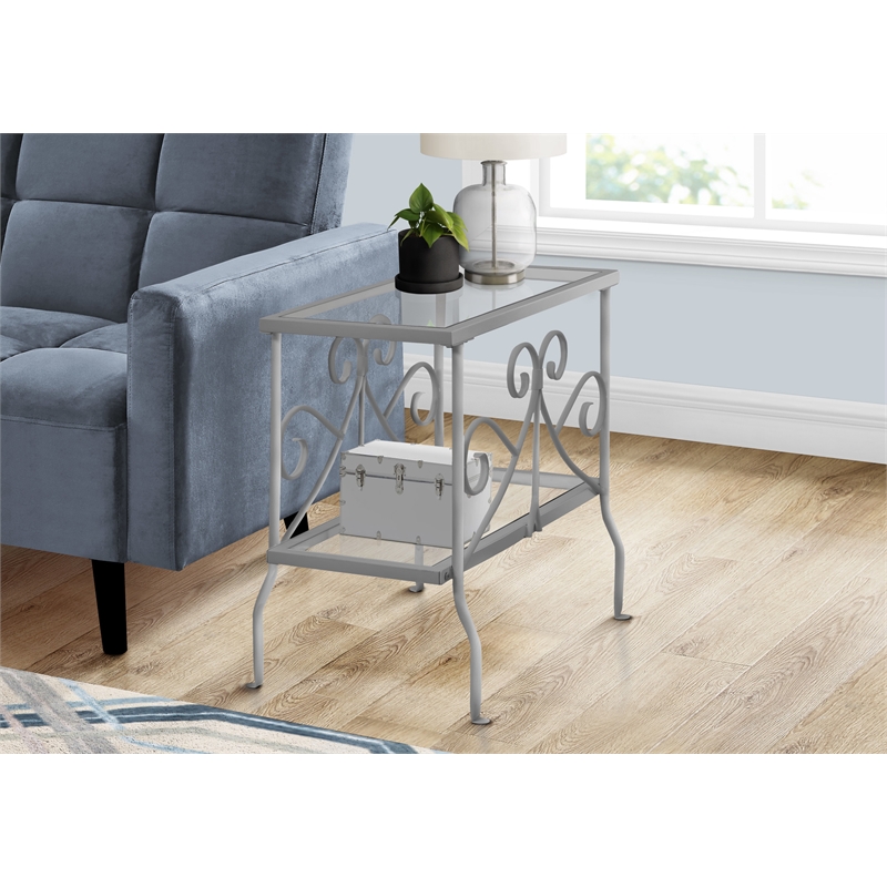 Accent Table Side End Nightstand Lamp Living Room Bedroom Metal Grey