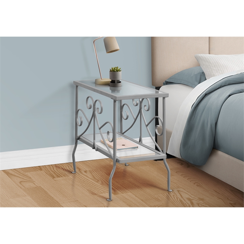 Accent Table Side End Nightstand Lamp Living Room Bedroom Metal Grey