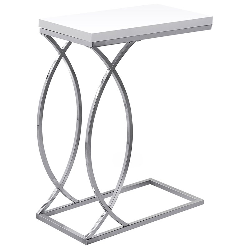 Accent Table C-shaped End Side Snack Bedroom Metal Glossy White