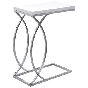 Accent Table C-shaped End Side Snack Bedroom Metal Glossy White