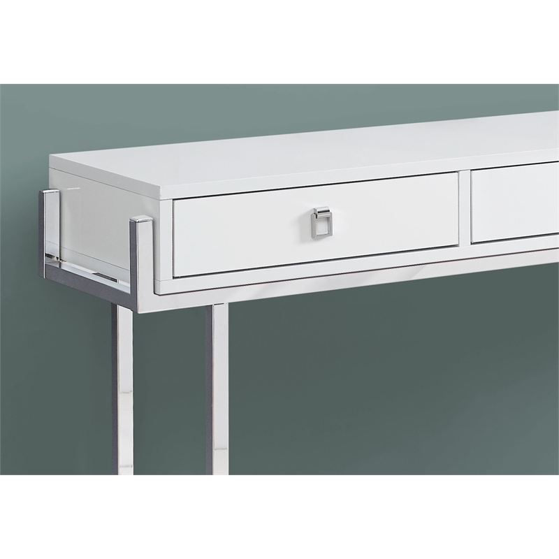 Accent Table Console Entryway Narrow Sofa Bedroom Metal Glossy White
