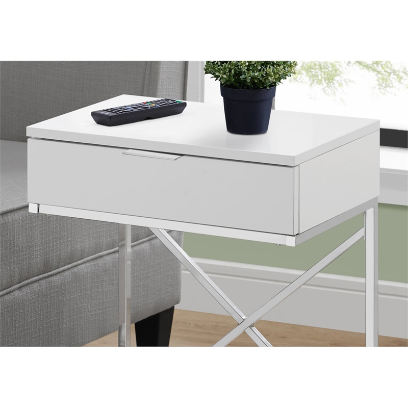 Accent Table Side End Nightstand Lamp Bedroom Metal Glossy White