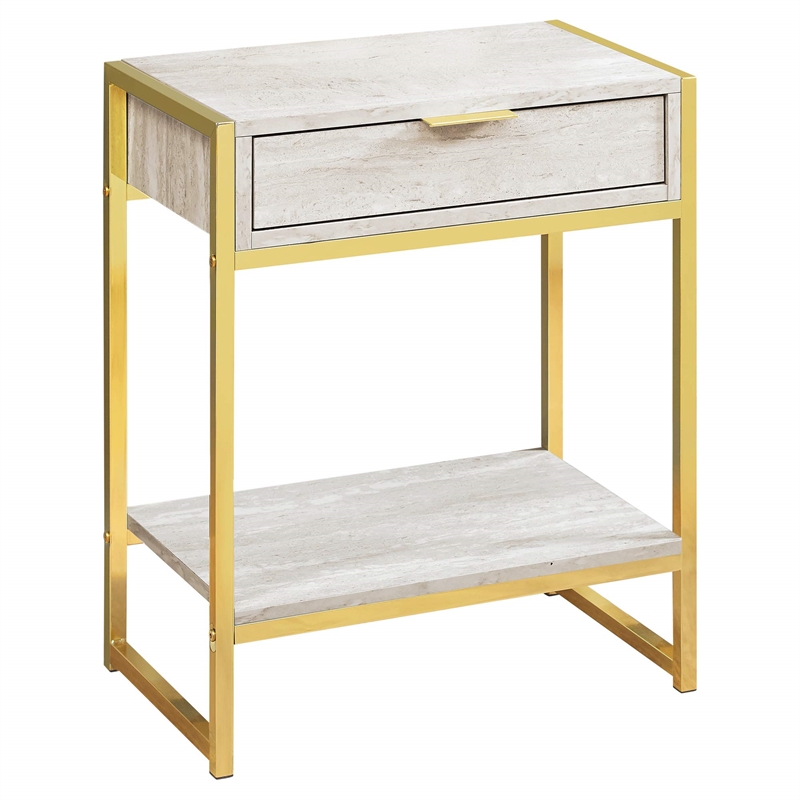 Accent Table Side End Nightstand Lamp Bedroom Metal Beige Marble Look