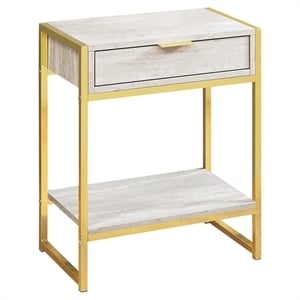 Accent Table Side End Nightstand Lamp Bedroom Metal Beige Marble Look