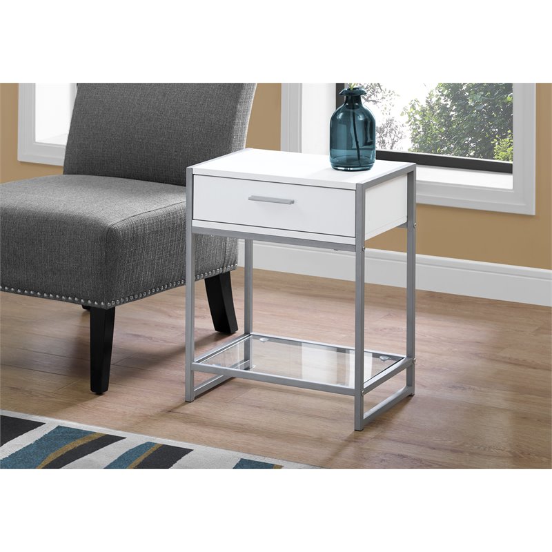 Accent Table Side End Nightstand Lamp Bedroom Metal Laminate White