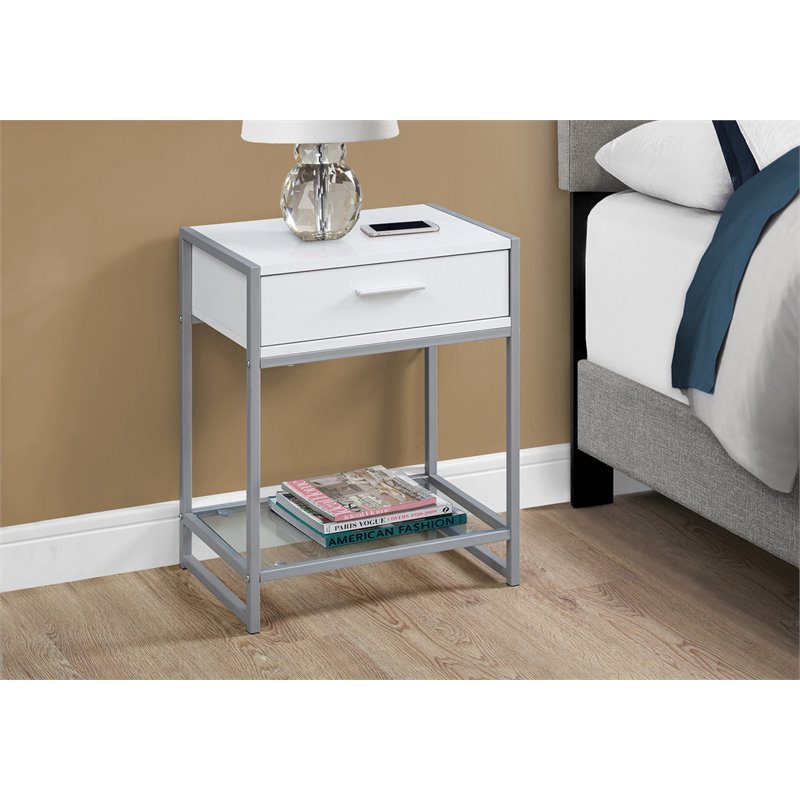 Accent Table Side End Nightstand Lamp Bedroom Metal Laminate White