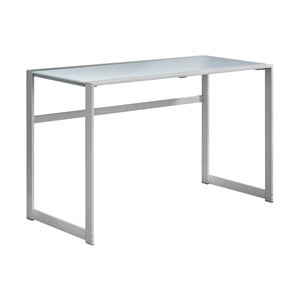 Computer Desk Home Office Laptop 48&quotL Work Metal Tempered Glass Grey Silver