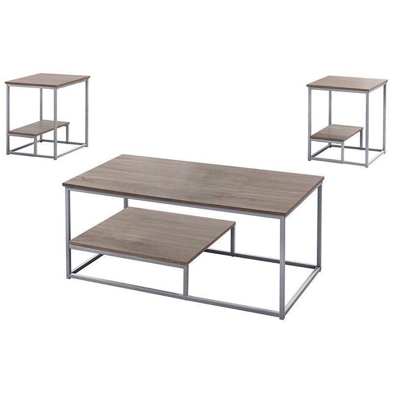 Table Set 3pcs Set Coffee End Side Accent Living Room Metal Brown Black