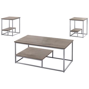 Table Set 3pcs Set Coffee End Side Accent Living Room Metal Brown Black