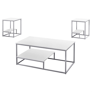 Table Set 3pcs Set Coffee End Side Accent Living Room Metal White Grey
