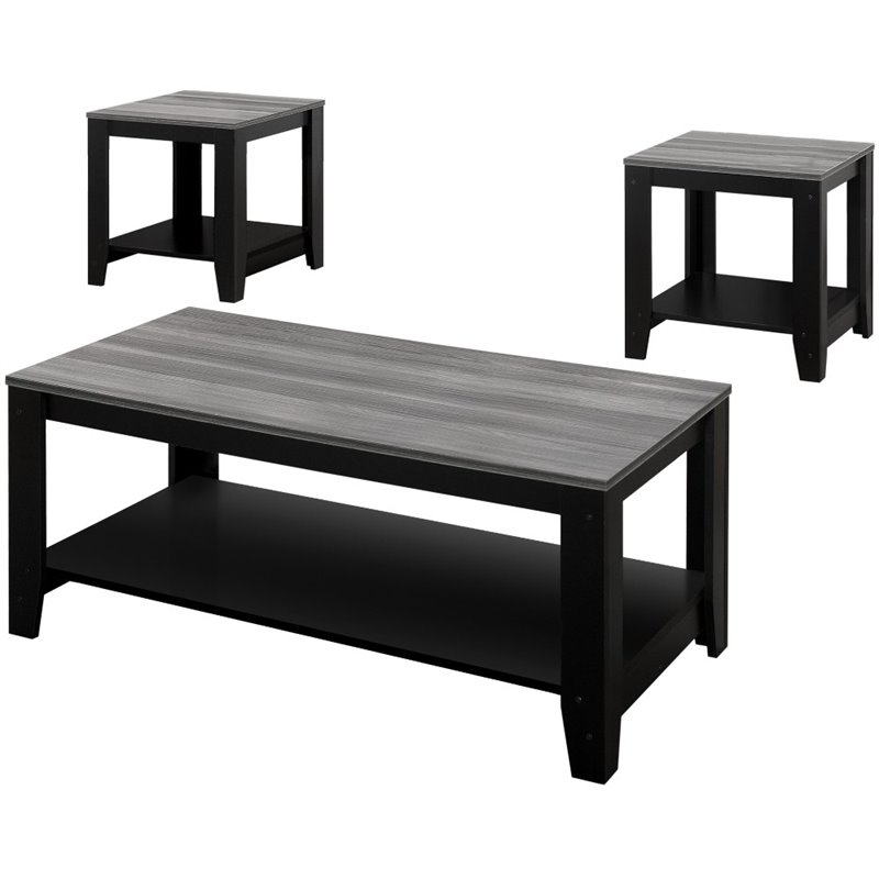 Table Set 3pcs Set Coffee End Side Accent Living Room Laminate Black