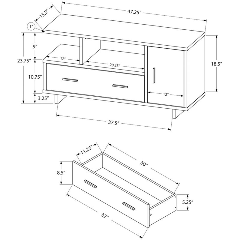 Tv Stand 48 Inch Console Drawers Living Room Bedroom Laminate Brown