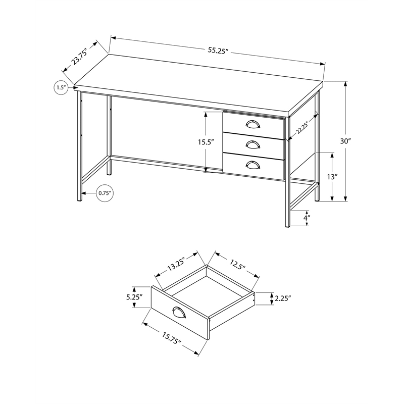 Computer Desk Home Office Laptop Storage Drawers 55