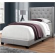 Bed Twin Size Platform Teen Frame Upholstered Velvet Wood Legs Grey