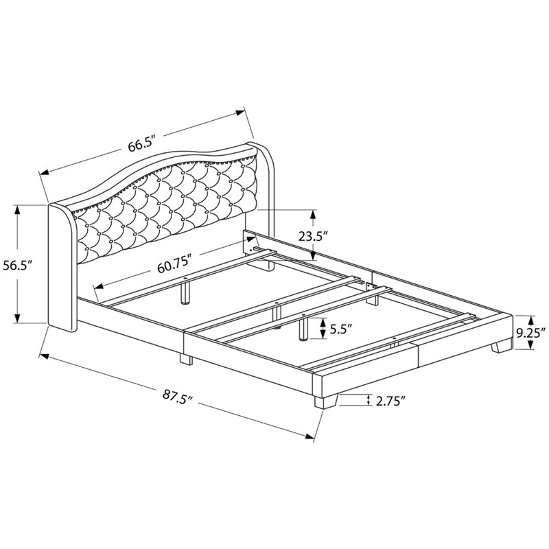 Bed Queen Size Platform Bedroom Frame Upholstered Velvet Grey Chrome