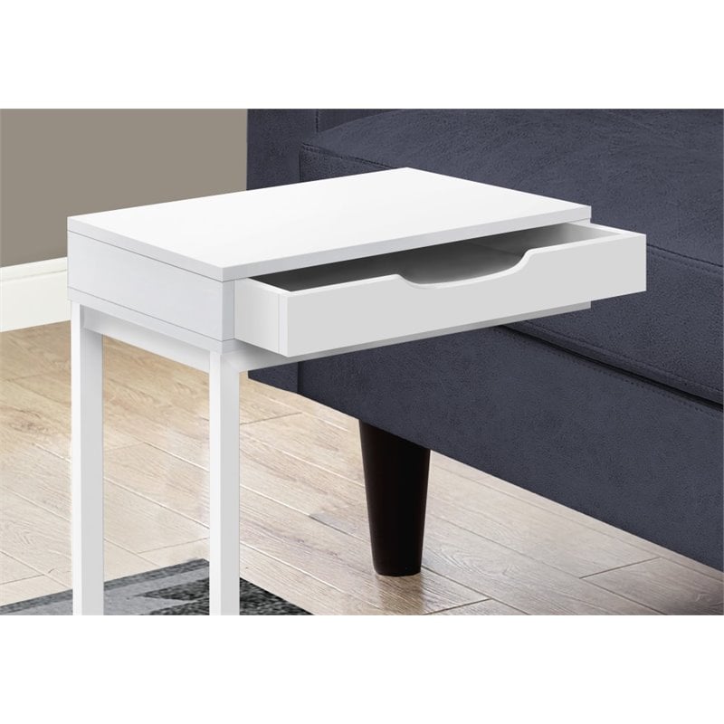 Accent Table C-shaped End Side Snack Living Room Bedroom Metal White