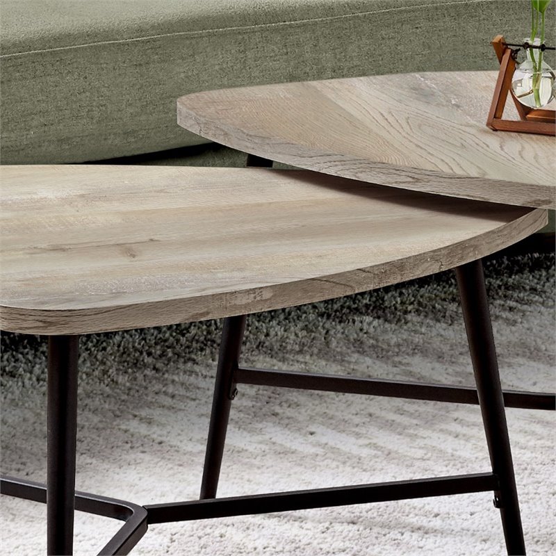 Table Set 2pcs Set Coffee End Side Accent Living Room Metal Beige Black