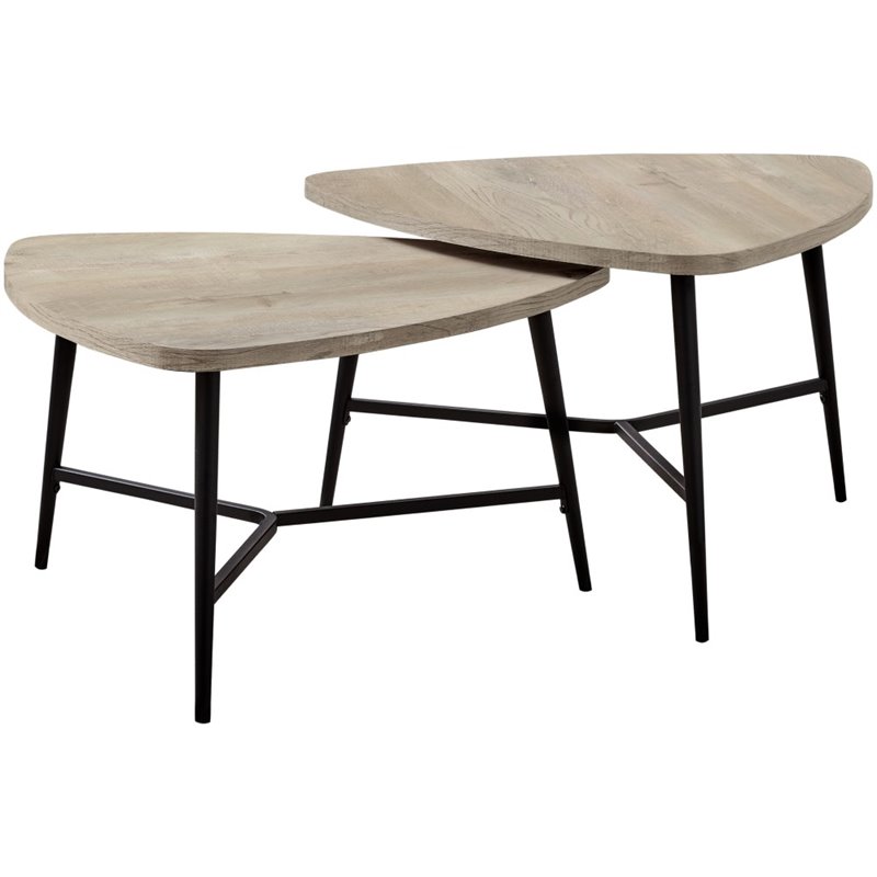 Table Set 2pcs Set Coffee End Side Accent Living Room Metal Beige Black