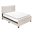Bed Queen Size Platform Bedroom Frame Upholstered Linen Look Beige Black