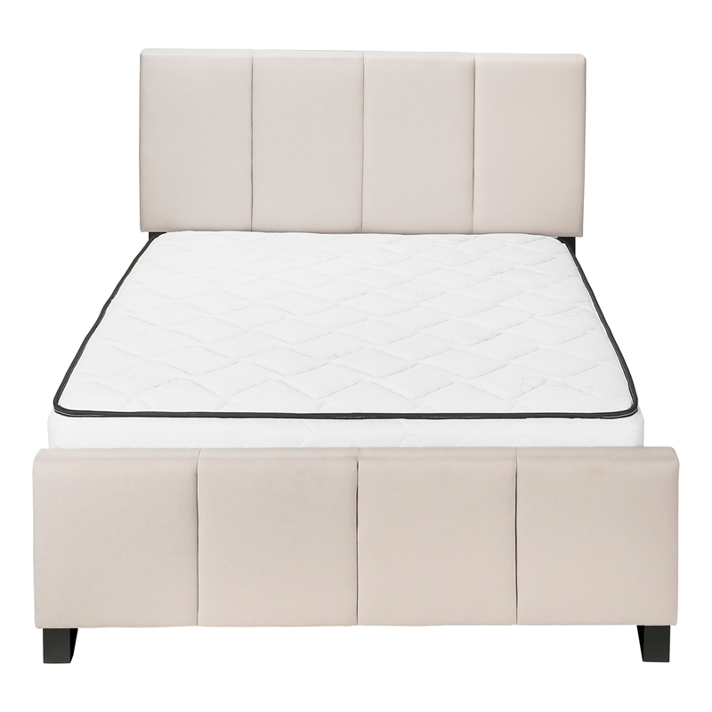 Bed Queen Size Platform Bedroom Frame Upholstered Linen Look Beige Black