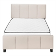 Bed Queen Size Platform Bedroom Frame Upholstered Linen Look Beige Black