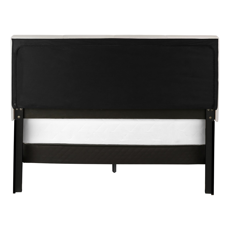 Bed Queen Size Platform Bedroom Frame Upholstered Linen Look Beige Black