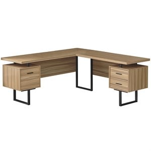 Computer Desk Home Office Corner 70&quotL L Shape Work Laptop Metal Brown