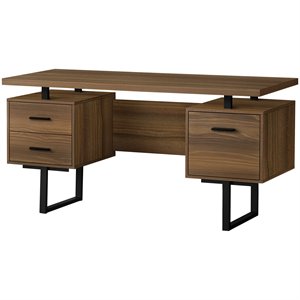 Computer Desk Home Office Laptop Storage Drawers 60&quotL Work Metal Walnut