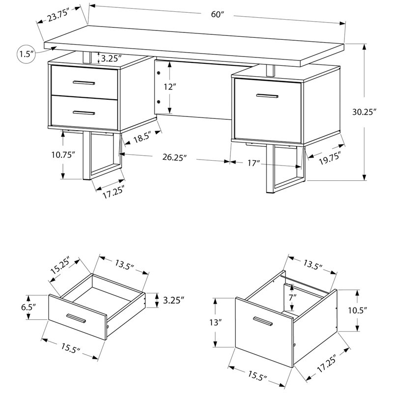 Computer Desk Home Office Laptop Storage Drawers 60