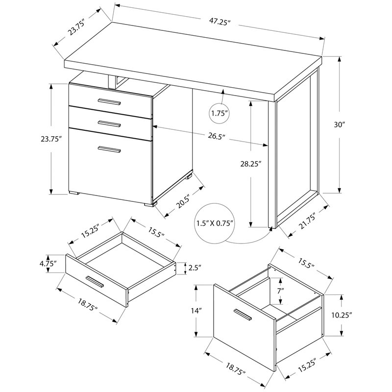 Computer Desk Home Office Laptop Storage Drawers 48