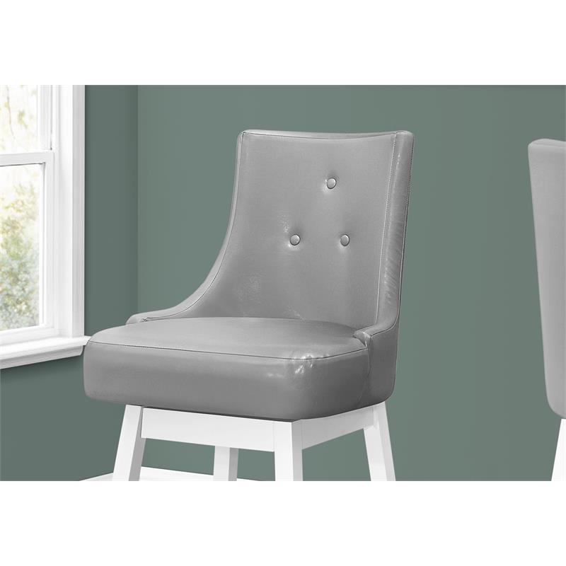 Bar Stool Set Of 2 Swivel Bar Height Wood Pu Leather Look Gray/White