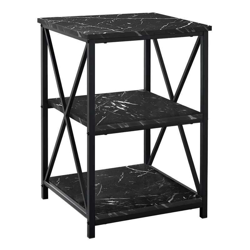 Accent Table Side End Nightstand Lamp Bedroom Metal Black Marble Look