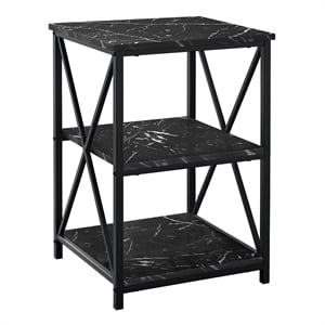 Accent Table Side End Nightstand Lamp Bedroom Metal Black Marble Look