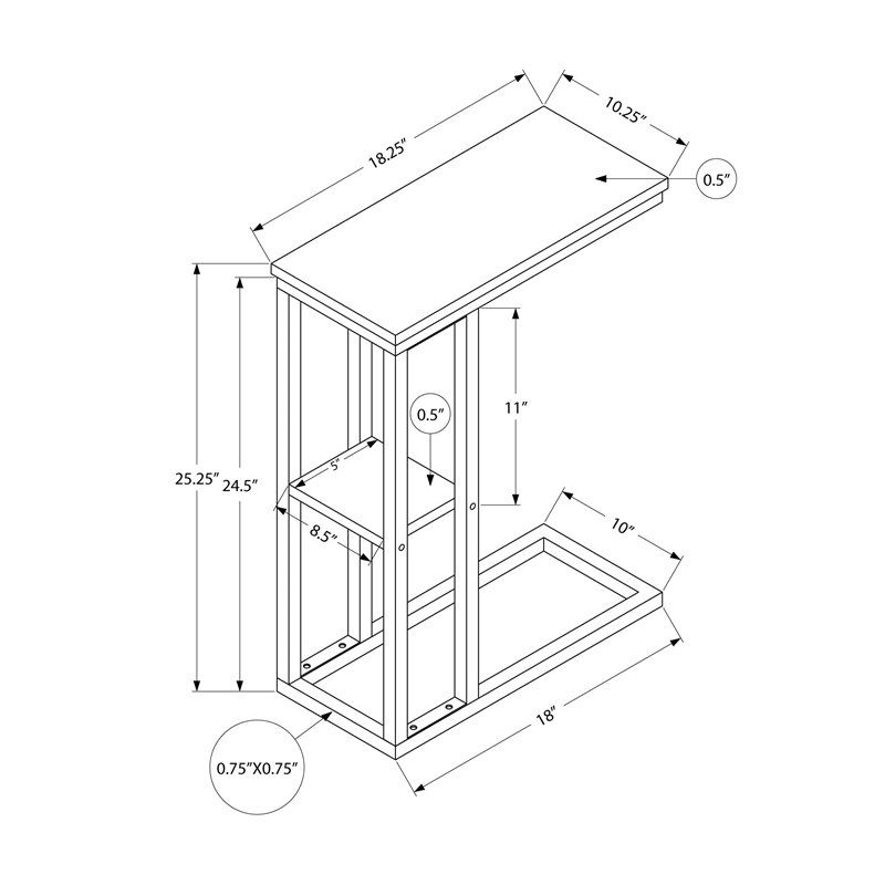 Accent Table C-shaped End Side Snack Living Room Bedroom Metal Natural