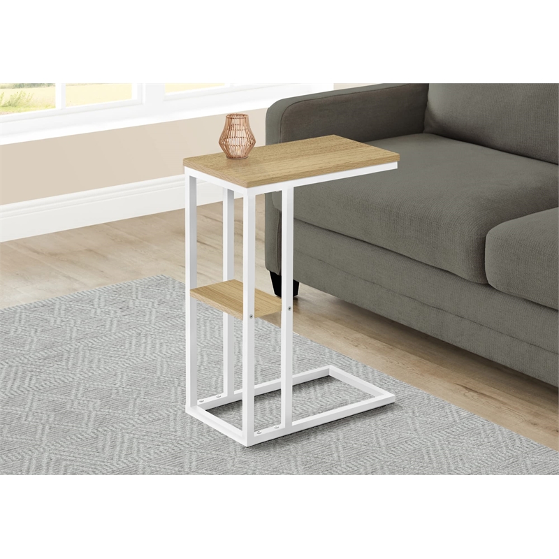 Accent Table C-shaped End Side Snack Living Room Bedroom Metal Natural