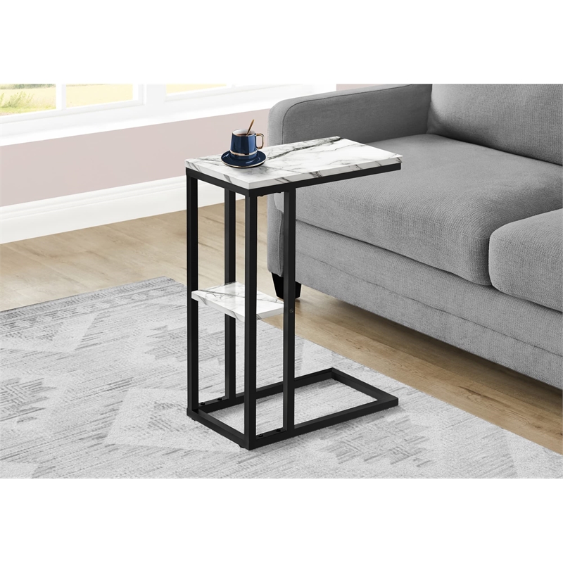 Monarch C-shaped Accent Table in Metal White Marble Look