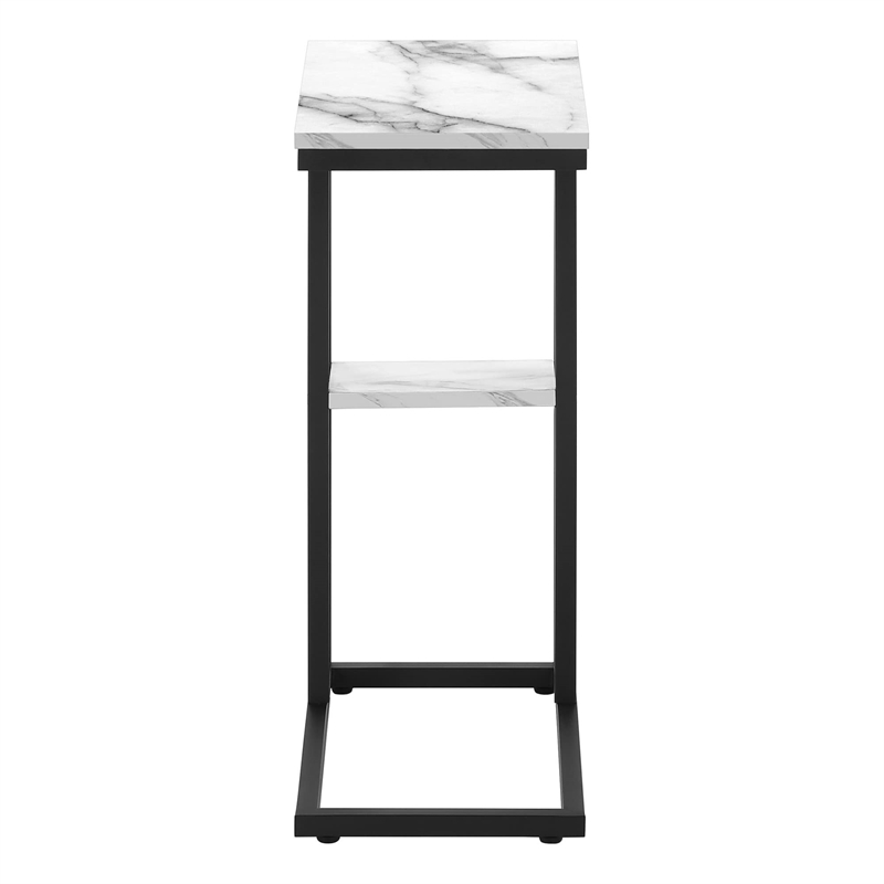 Monarch C-shaped Accent Table in Metal White Marble Look