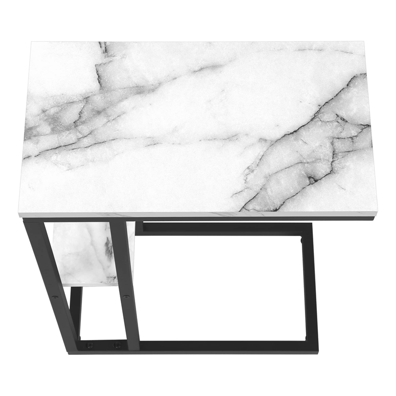 Monarch C-shaped Accent Table in Metal White Marble Look