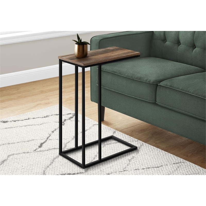Accent Table C-shaped End Side Snack Living Room Bedroom Metal Brown