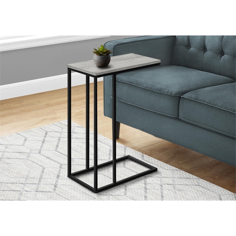 Accent Table C-shaped End Side Snack Living Room Bedroom Metal Grey