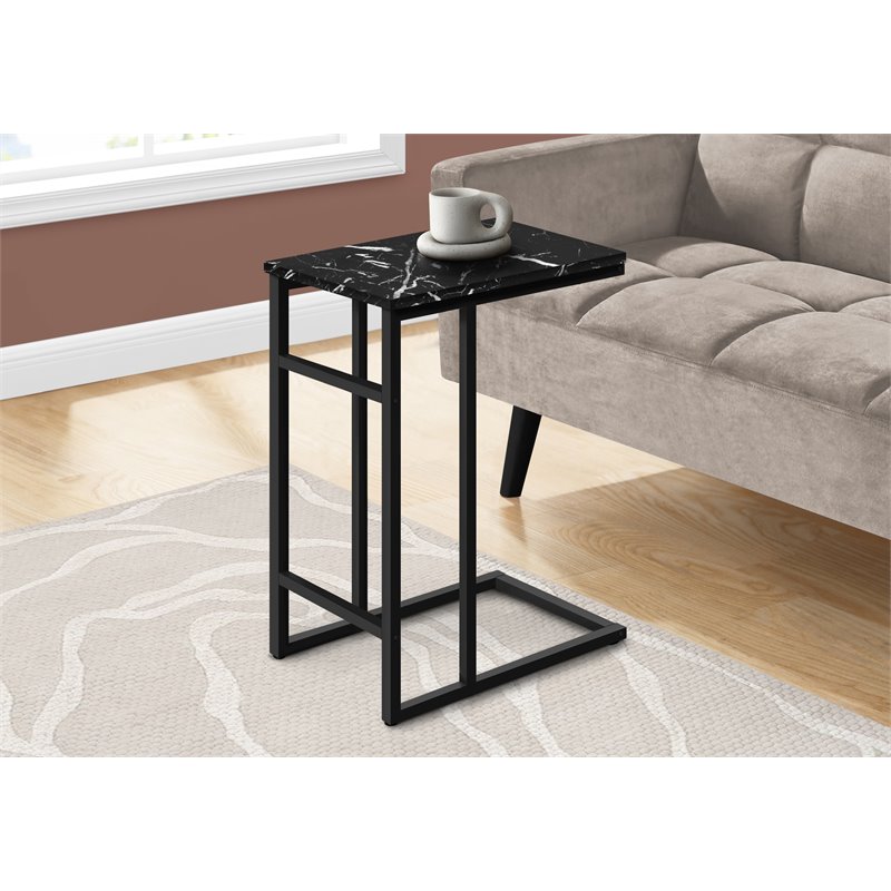Monarch C-shaped Accent Table in Metal Black Marble Look