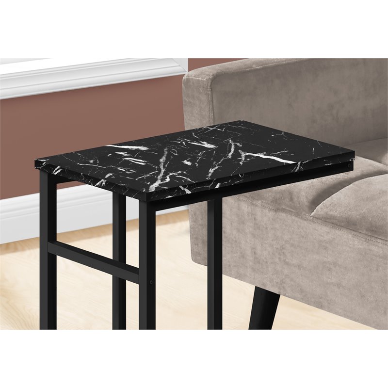 Monarch C-shaped Accent Table in Metal Black Marble Look