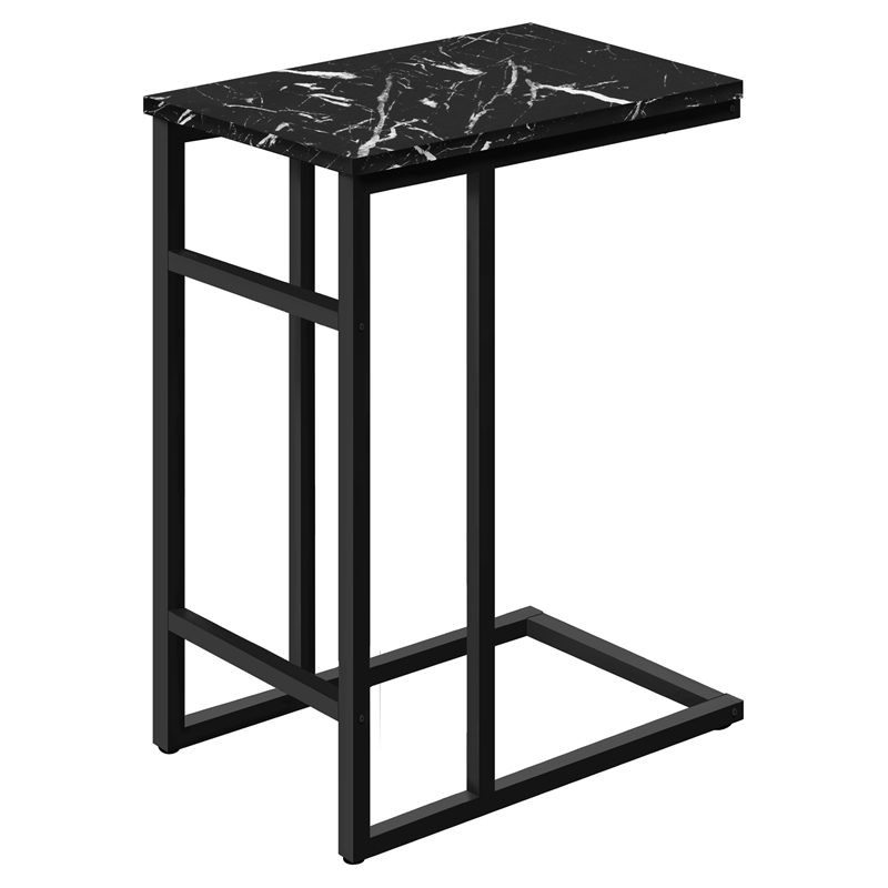 Monarch C-shaped Accent Table in Metal Black Marble Look